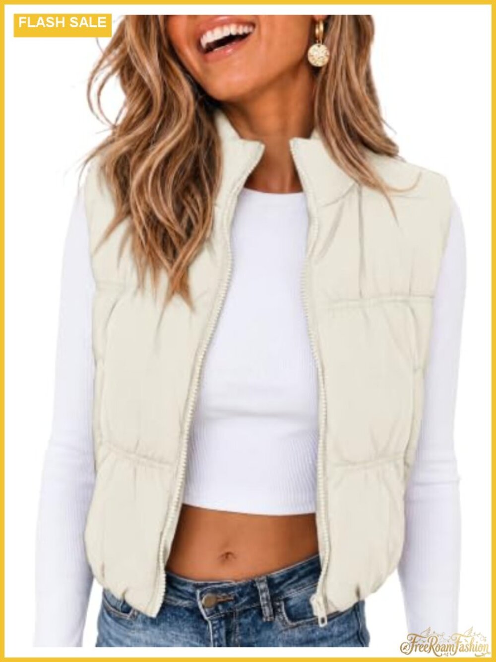 Womens Cropped Puffer Vest Zip Up Sleeveless Padded Gilet with Pockets